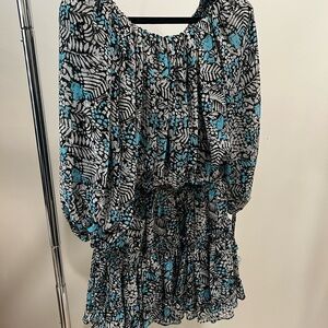 Misa Los Angeles Black and Blue Patterned Dress
